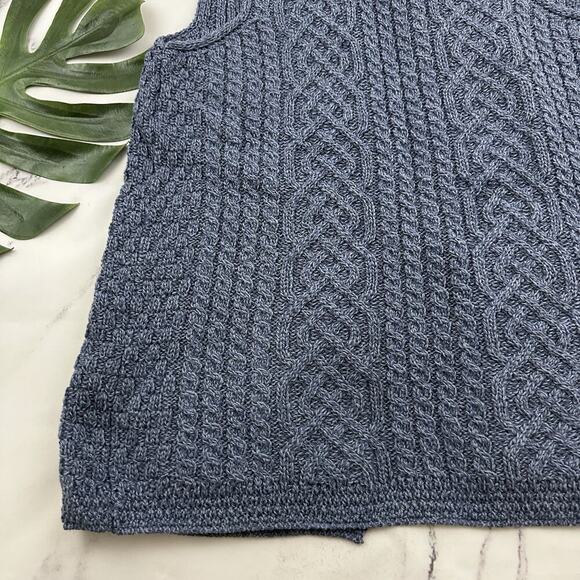 Kilronan Knitwear Womens Merino Wool Sweater Vest Size L Blue Cable Knit Open - Picture 10 of 10
